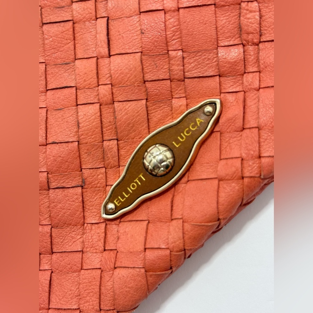 Elliott Lucca Woven Leather Chain Crossbody Bag Orange Gold - Picture 3 of 9